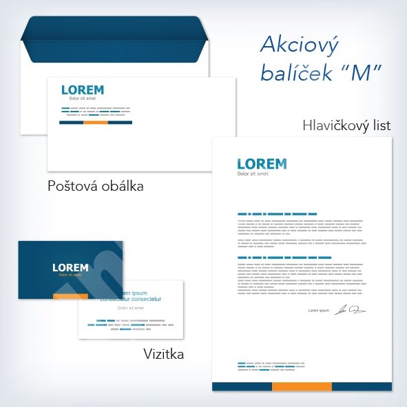 Akciový firemný balíček M – vizitky, hlavičkové listy, poštové obálky